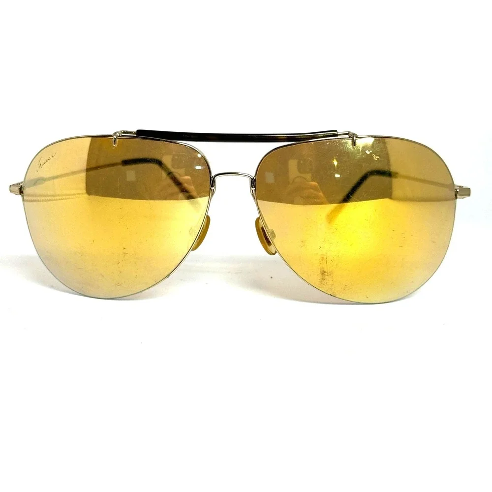 Gucci GG 1852/S Gold Aviator Sunglasses Mirrored‎ Lenses Tortoise Trim Italy
